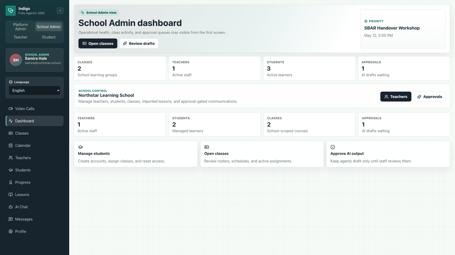 Real Mentors school admin dashboard screenshot
